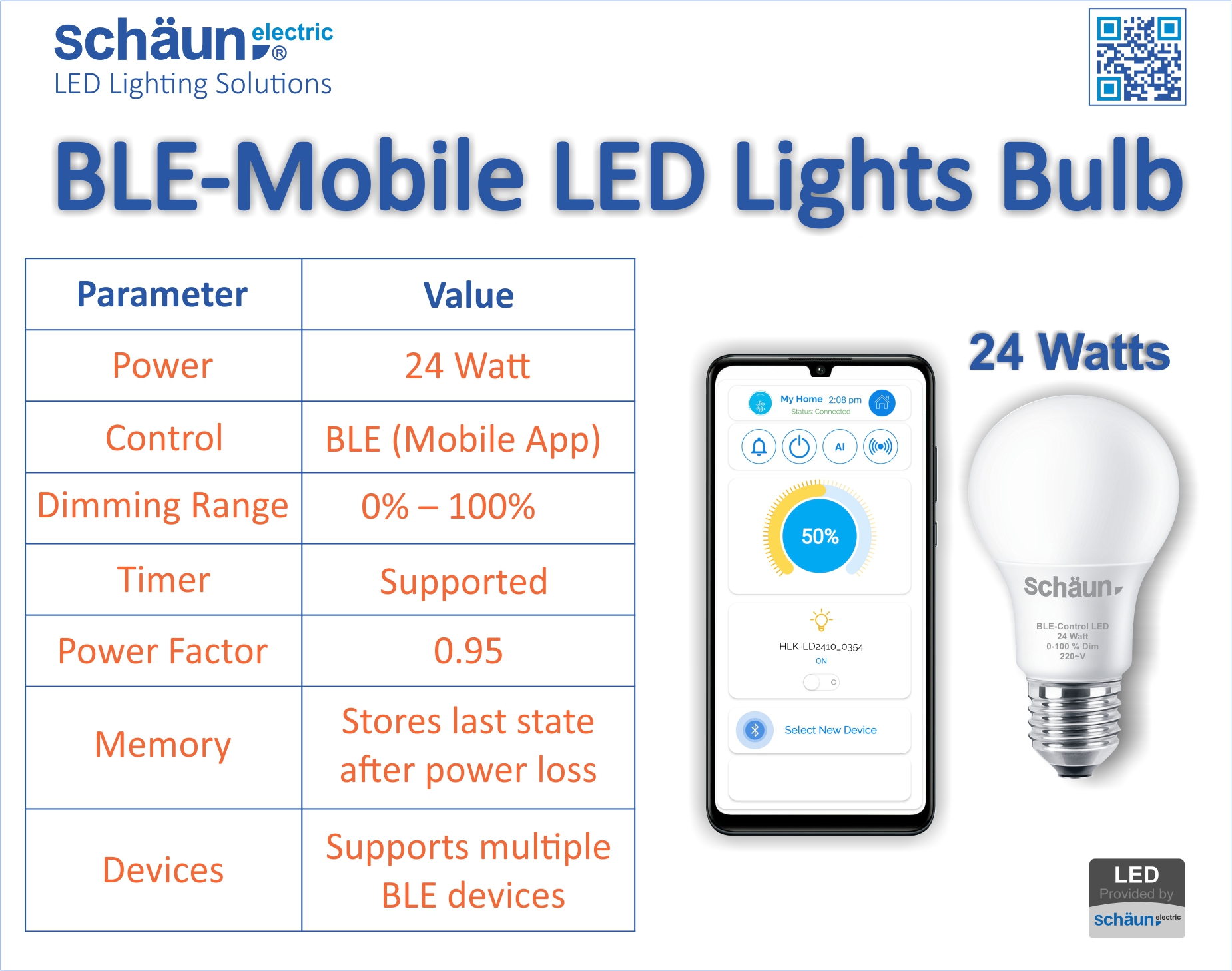 24W Smart BLE Mobile Control LED Bulb